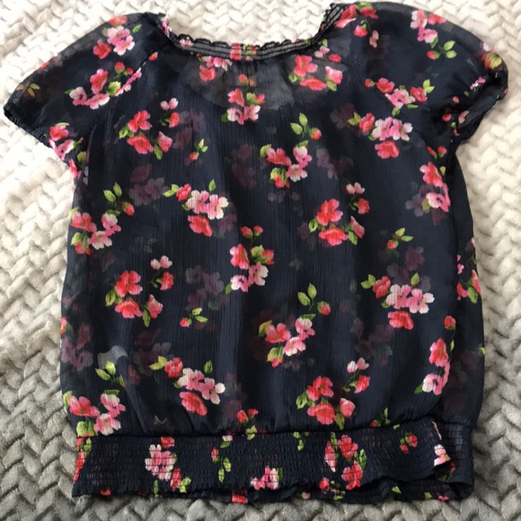 Hollister Sheer Blouse / Top, Blue with Red Florals, Size L. - Picture 4 of 8